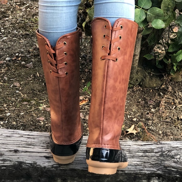 Vegan Leather tan and Black Tall Duck Rain Boots - Picture 8 of 8